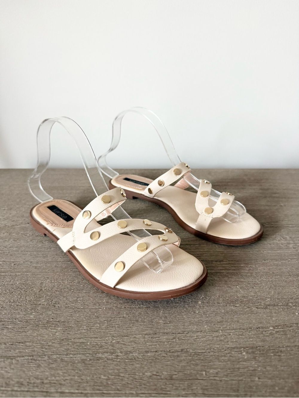 Kensie Women’s Cream Studded Slide Sandals Size 7